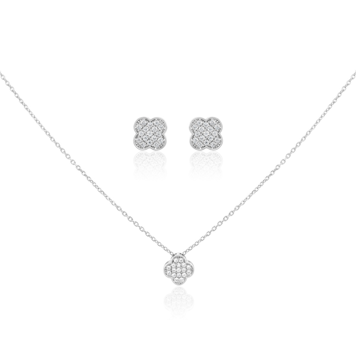 Set lantic cu pandativ si cercei Favy Silver White din argint